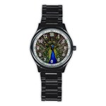 Peacock Bird Plumage Display Full Stainless Steel Round Watch Front