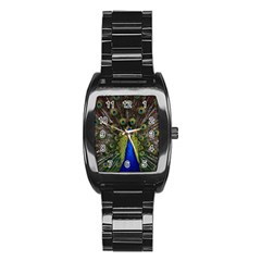 Peacock Bird Plumage Display Full Stainless Steel Barrel Watch by Wegoenart