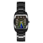 Peacock Bird Plumage Display Full Stainless Steel Barrel Watch Front