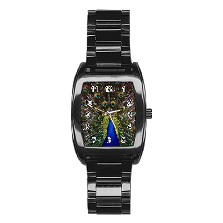 Peacock Bird Plumage Display Full Stainless Steel Barrel Watch