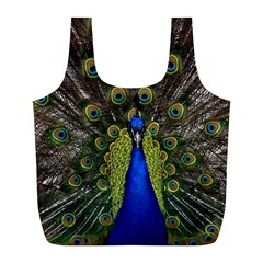 Peacock Bird Plumage Display Full Full Print Recycle Bag (l) by Wegoenart