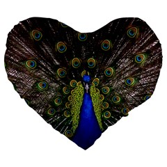 Peacock Bird Plumage Display Full Large 19  Premium Flano Heart Shape Cushions by Wegoenart