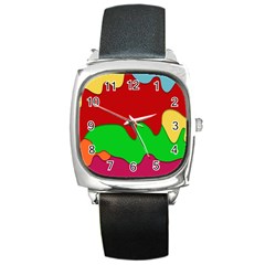 Liquid Forms Water Background Square Metal Watch by Wegoenart