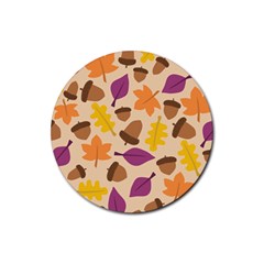 Acorn Autumn Background Boxes Fall Rubber Round Coaster (4 Pack)  by Wegoenart