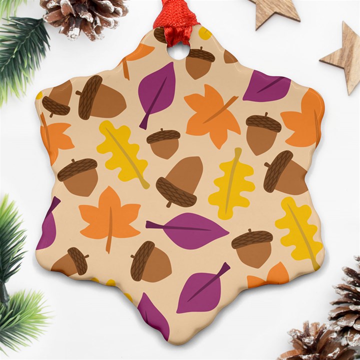 Acorn Autumn Background Boxes Fall Snowflake Ornament (Two Sides)