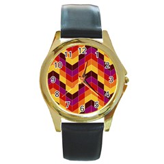 Geometric Pattern Triangle Round Gold Metal Watch by Wegoenart