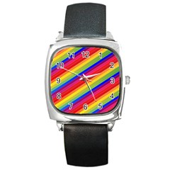 Rainbow Background Colorful Square Metal Watch by Wegoenart