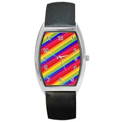 Rainbow Background Colorful Barrel Style Metal Watch by Wegoenart