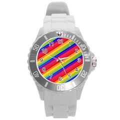 Rainbow Background Colorful Round Plastic Sport Watch (l) by Wegoenart