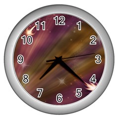 Space Orbs Stars Abstract Sky Wall Clock (silver) by Wegoenart