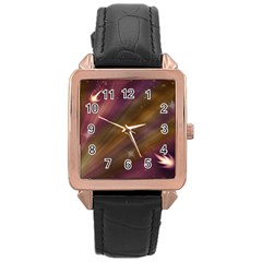 Space Orbs Stars Abstract Sky Rose Gold Leather Watch 