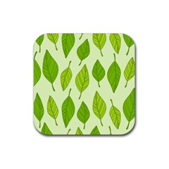 Autumn Background Boxes Green Leaf Rubber Coaster (square)  by Wegoenart