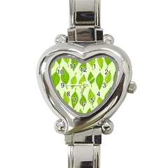 Autumn Background Boxes Green Leaf Heart Italian Charm Watch by Wegoenart