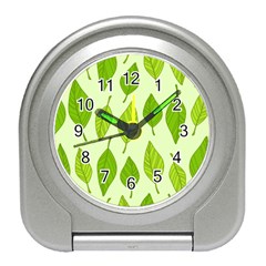 Autumn Background Boxes Green Leaf Travel Alarm Clock by Wegoenart