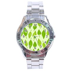 Autumn Background Boxes Green Leaf Stainless Steel Analogue Watch by Wegoenart