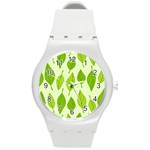 Autumn Background Boxes Green Leaf Round Plastic Sport Watch (M) Front