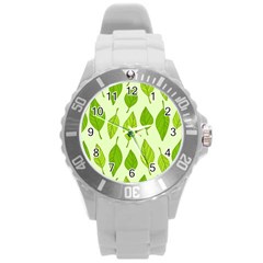 Autumn Background Boxes Green Leaf Round Plastic Sport Watch (l) by Wegoenart