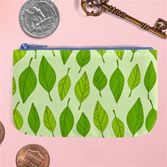 Autumn Background Boxes Green Leaf Large Coin Purse by Wegoenart