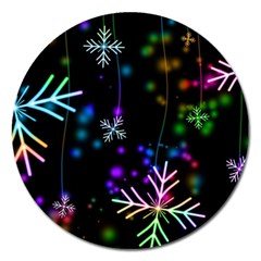 Snowflakes Snow Winter Christmas Magnet 5  (round) by Wegoenart