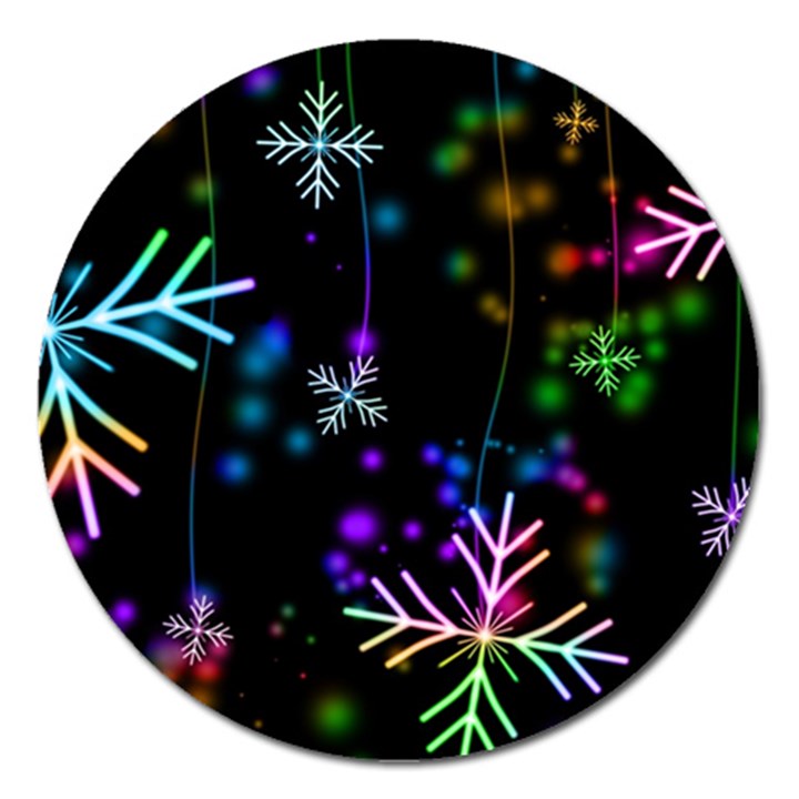 Snowflakes Snow Winter Christmas Magnet 5  (Round)