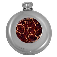 Lava Cracked Background Fire Round Hip Flask (5 Oz) by Wegoenart