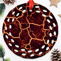 Lava Cracked Background Fire Ornament (round Filigree) by Wegoenart