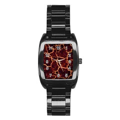 Lava Cracked Background Fire Stainless Steel Barrel Watch by Wegoenart