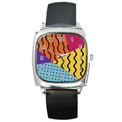 Background Abstract Memphis Square Metal Watch by Wegoenart