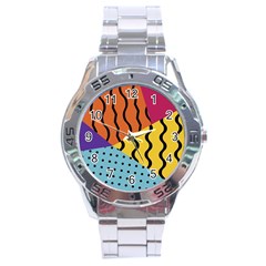 Background Abstract Memphis Stainless Steel Analogue Watch by Wegoenart