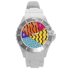 Background Abstract Memphis Round Plastic Sport Watch (l) by Wegoenart