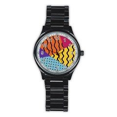 Background Abstract Memphis Stainless Steel Round Watch by Wegoenart