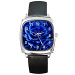 Blue Roses Flowers Plant Romance Square Metal Watch Front