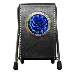 Blue Roses Flowers Plant Romance Pen Holder Desk Clock by Wegoenart