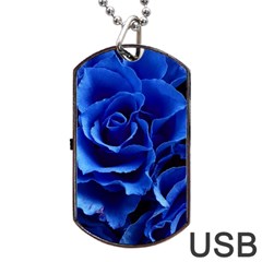 Blue Roses Flowers Plant Romance Dog Tag Usb Flash (one Side) by Wegoenart