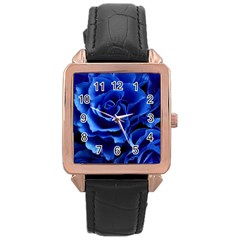 Blue Roses Flowers Plant Romance Rose Gold Leather Watch  by Wegoenart