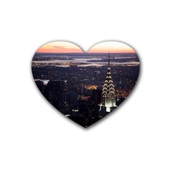 New York Manhattan Evening Dusk Rubber Coaster (heart)  by Wegoenart