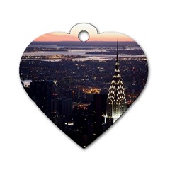 New York Manhattan Evening Dusk Dog Tag Heart (one Side) by Wegoenart