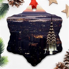 New York Manhattan Evening Dusk Snowflake Ornament (two Sides) by Wegoenart