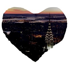 New York Manhattan Evening Dusk Large 19  Premium Heart Shape Cushions by Wegoenart