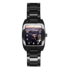 New York Manhattan Evening Dusk Stainless Steel Barrel Watch by Wegoenart