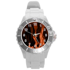 Smoke Flame Abstract Orange Red Round Plastic Sport Watch (l) by Wegoenart