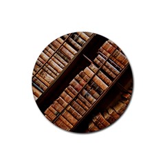 Books Bookshelf Classic Collection Rubber Round Coaster (4 Pack)  by Wegoenart