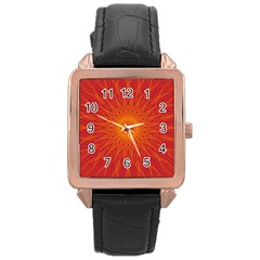 Background Rays Sun Rose Gold Leather Watch  by Wegoenart