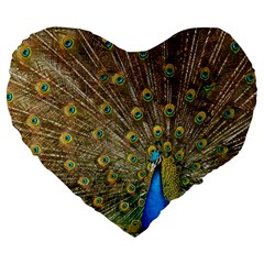 Peacock Plumage Bird Peafowl Large 19  Premium Heart Shape Cushions by Wegoenart