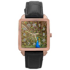 Peacock Plumage Bird Peafowl Rose Gold Leather Watch  by Wegoenart