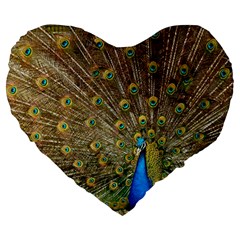 Peacock Plumage Bird Peafowl Large 19  Premium Flano Heart Shape Cushions by Wegoenart