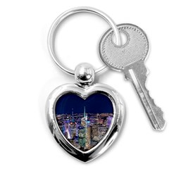 New York Manhattan Night Building Key Chains (heart)  by Wegoenart