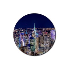 New York Manhattan Night Building Rubber Round Coaster (4 Pack)  by Wegoenart