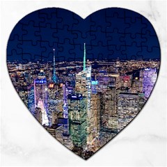 New York Manhattan Night Building Jigsaw Puzzle (heart) by Wegoenart