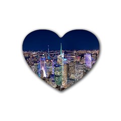 New York Manhattan Night Building Heart Coaster (4 Pack)  by Wegoenart